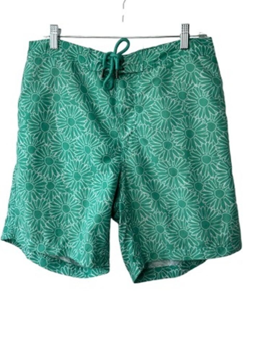 Beach Bros. Green & White Floral Print Lined Swim Trunks Men's Size Large